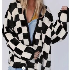 Saale Checkered balloon sleeve cardigan
